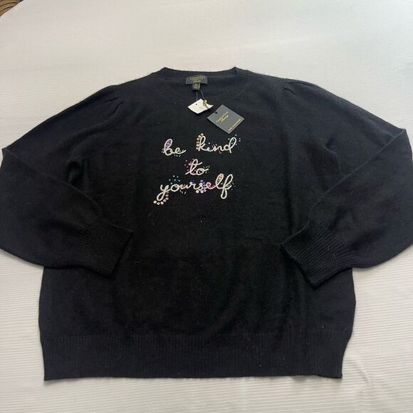 NWT Charter Club Black Cashmere Be Kind To Yourself Sweater Size XL New - Picture 1 of 9